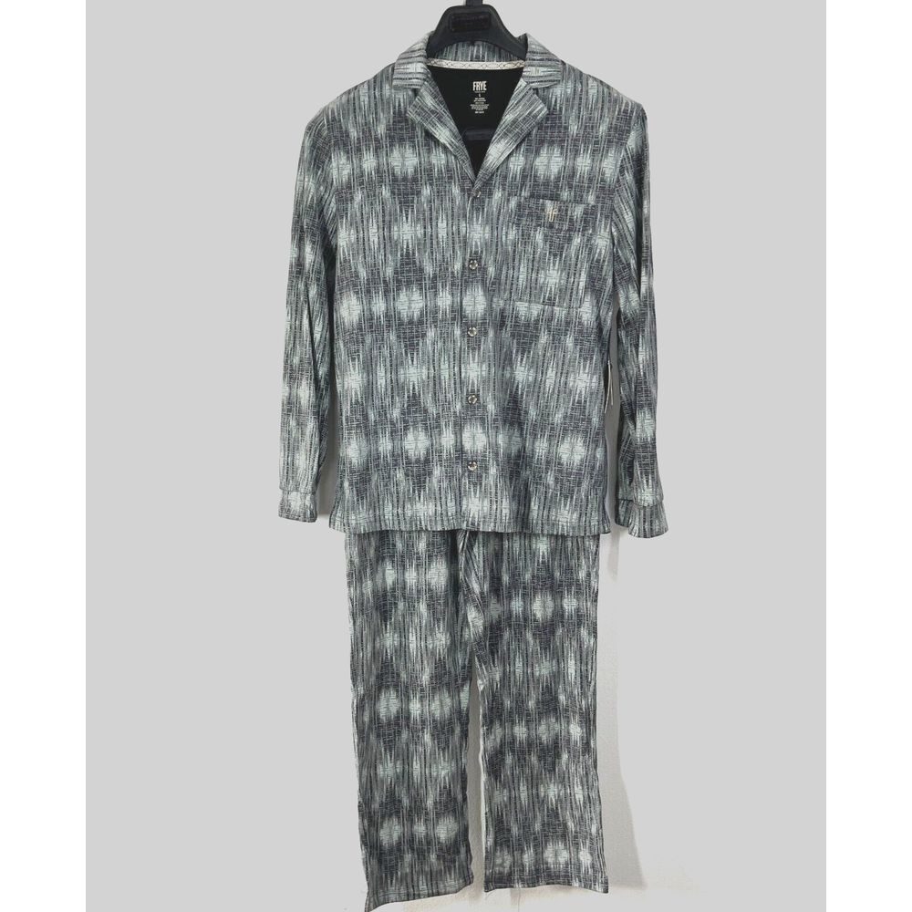 FRYE Premium Sleepwear Mens Large Flannel Print Notched Set‎ Gray Cotton Blend